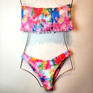 New Two Piece Tube Top Bandeau Top Bikini Tie Dye Print 777 Women's Size 6 / S